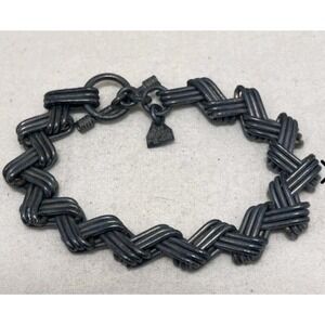 Vintage Mexico 925 Sterling Silver Woven Link Bracelet 41.6g Heavy Toggle...